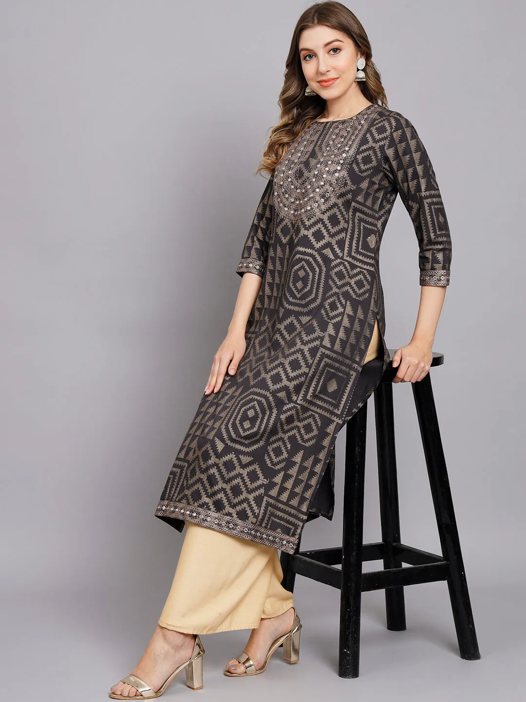 Women's Grey Rayon Straight Kurta