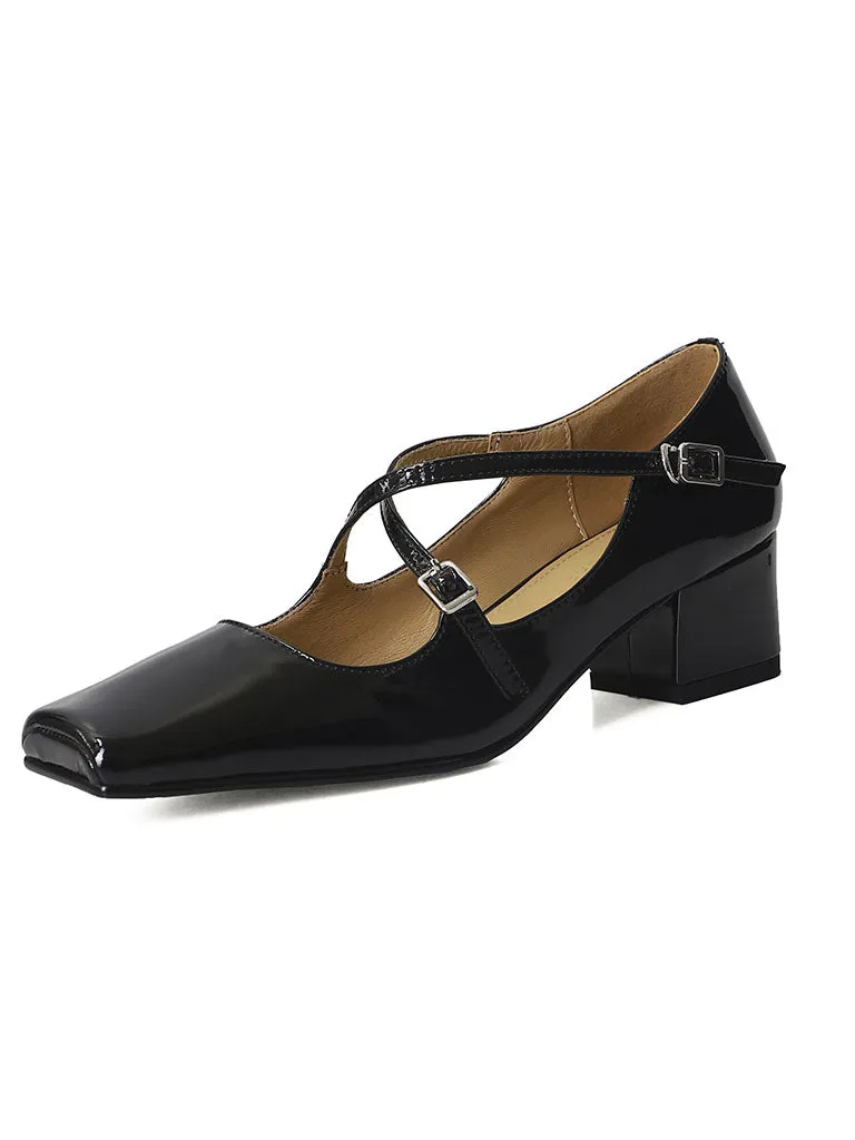 Women's Solid Color Mary Jane Square Toe Leather Boho Shoes