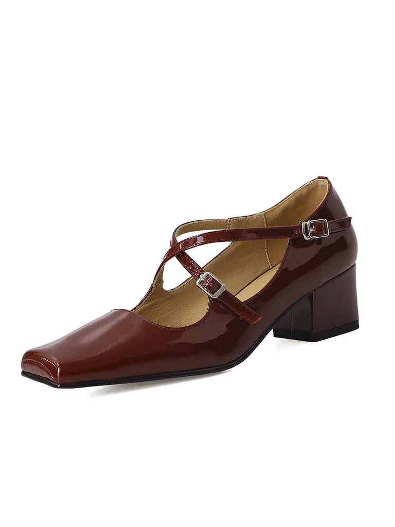 Women's Solid Color Mary Jane Square Toe Leather Boho Shoes