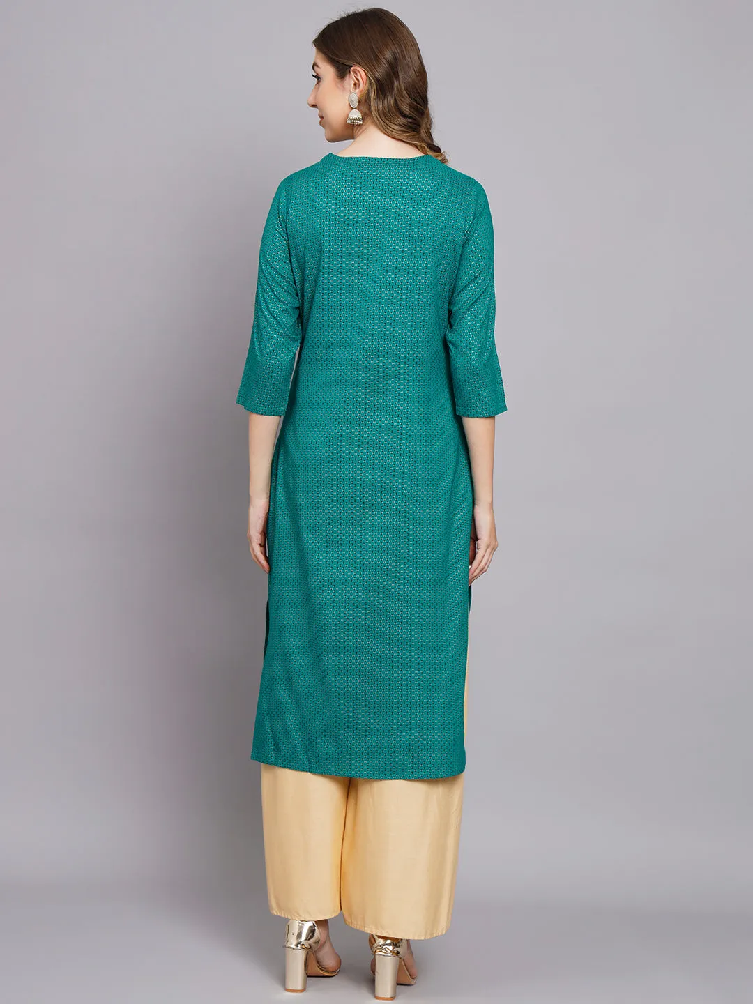Women's Turquoise Rayon Straight Kurta