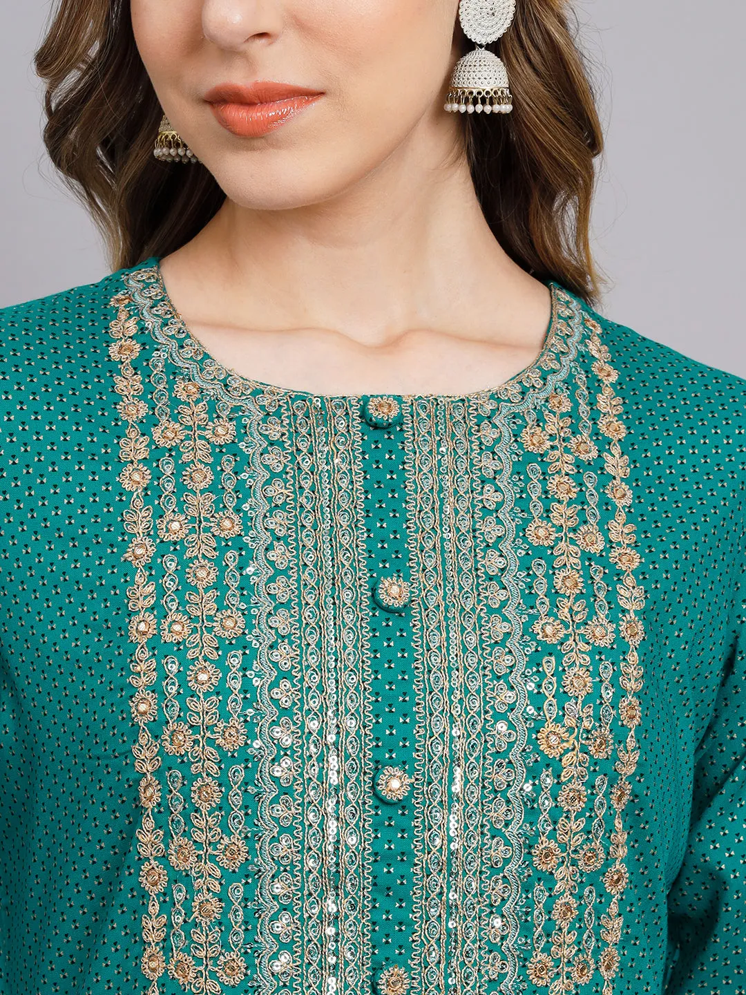 Women's Turquoise Rayon Straight Kurta