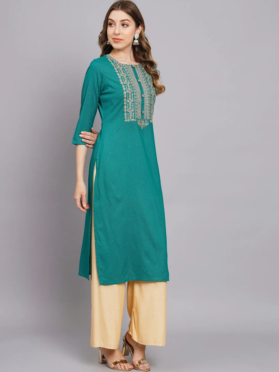 Women's Turquoise Rayon Straight Kurta