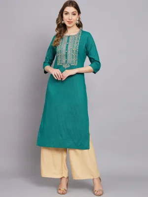 Women's Turquoise Rayon Straight Kurta