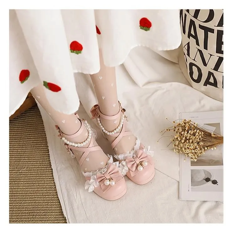 Yana~Chinese Style Yana~Plus size Qi Lolita Shoes Bow Pearl Lolita Sandal