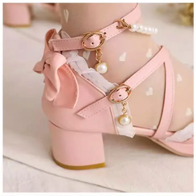 Yana~Chinese Style Yana~Plus size Qi Lolita Shoes Bow Pearl Lolita Sandal