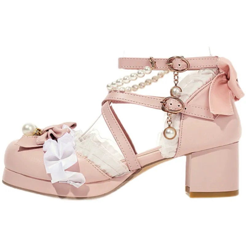 Yana~Chinese Style Yana~Plus size Qi Lolita Shoes Bow Pearl Lolita Sandal