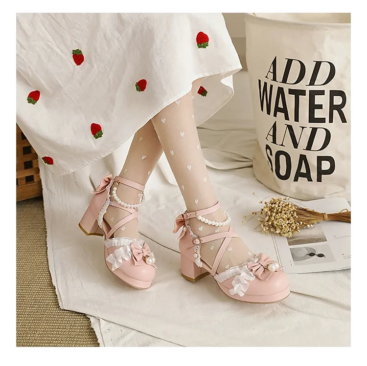 Yana~Chinese Style Yana~Plus size Qi Lolita Shoes Bow Pearl Lolita Sandal