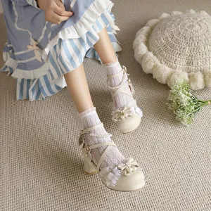 Yana~Chinese Style Yana~Plus size Qi Lolita Shoes Bow Pearl Lolita Sandal