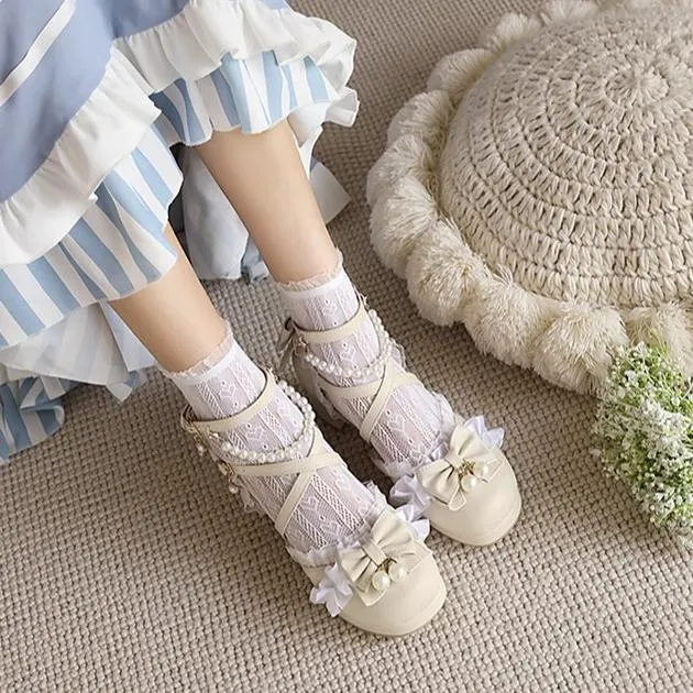 Yana~Chinese Style Yana~Plus size Qi Lolita Shoes Bow Pearl Lolita Sandal