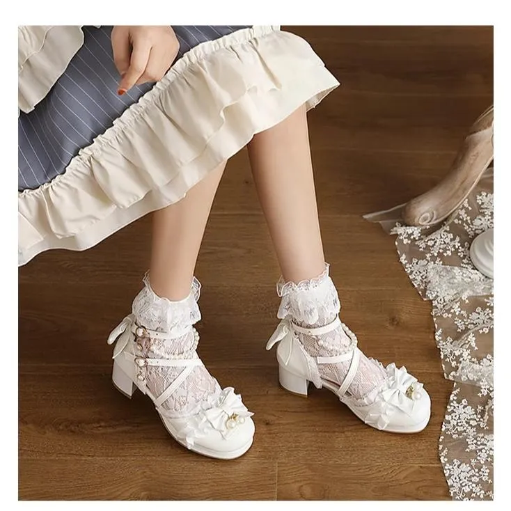 Yana~Chinese Style Yana~Plus size Qi Lolita Shoes Bow Pearl Lolita Sandal