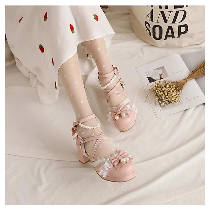 Yana~Chinese Style Yana~Plus size Qi Lolita Shoes Bow Pearl Lolita Sandal