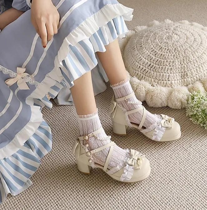 Yana~Chinese Style Yana~Plus size Qi Lolita Shoes Bow Pearl Lolita Sandal